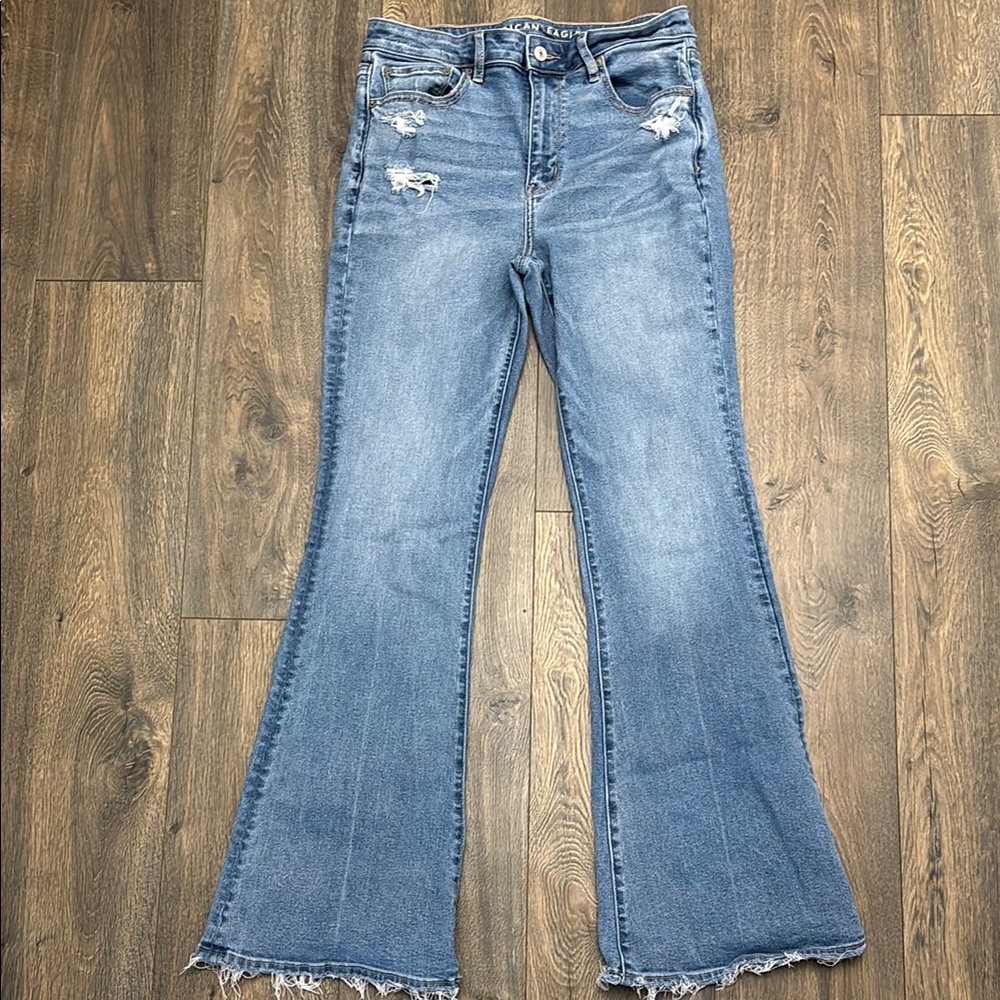 SOLD. American Eagle Super Hi Rise Flare Stretch Jeans